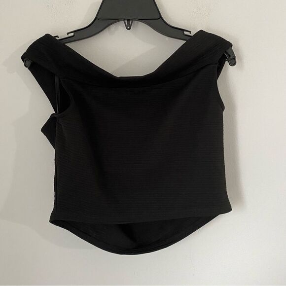 Material Girl Women’s Boat Neck Cropped Cropped Ribbed Blouse Black L - Picture 3 of 3